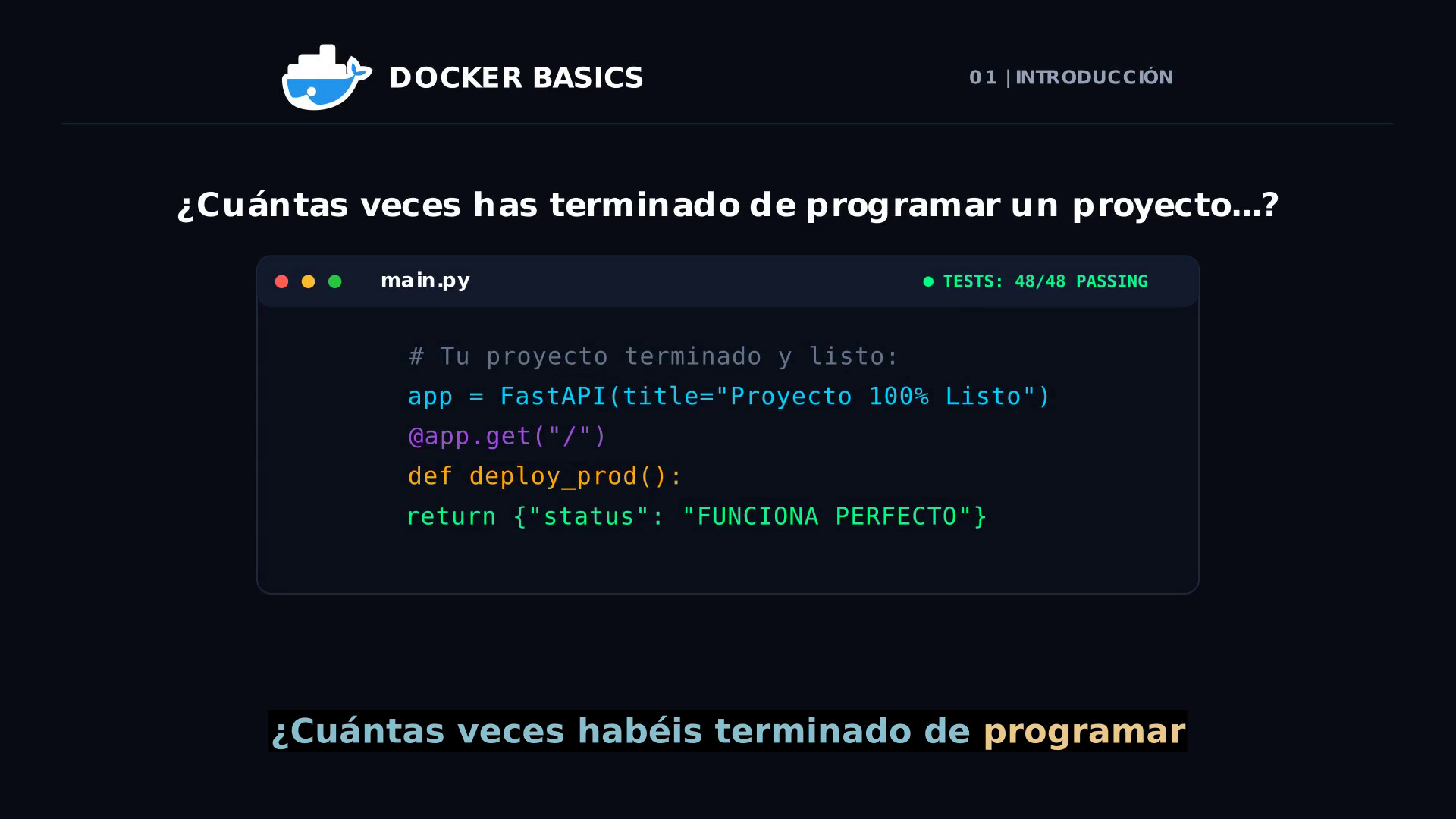 Entorno local con tests pasando al 100%