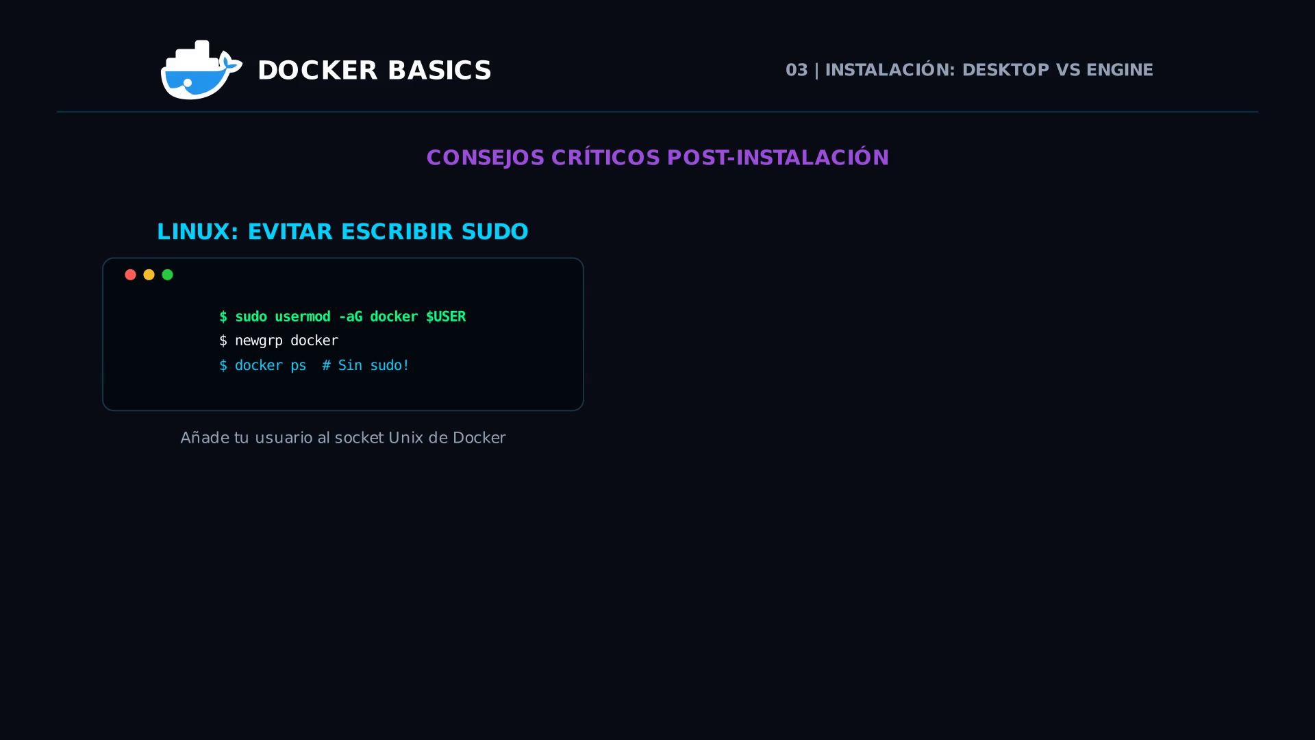 Terminal Linux: agregando el usuario al grupo docker para omitir sudo