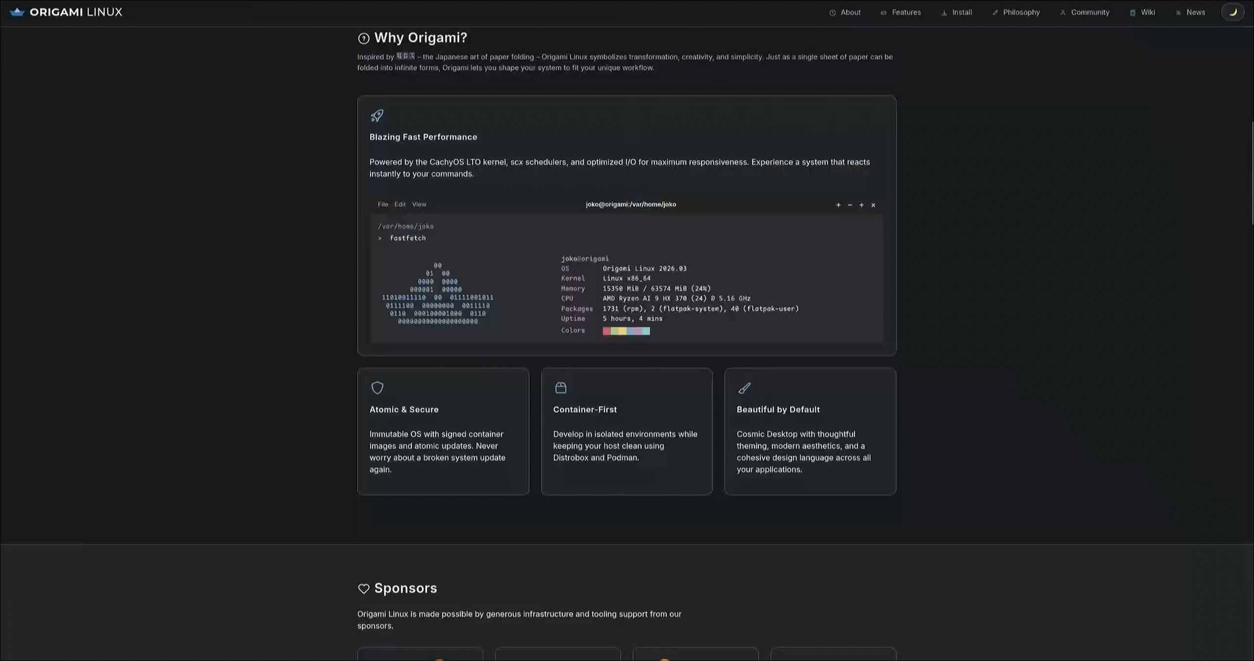 Página oficial de Origami Linux explicando por qué existe