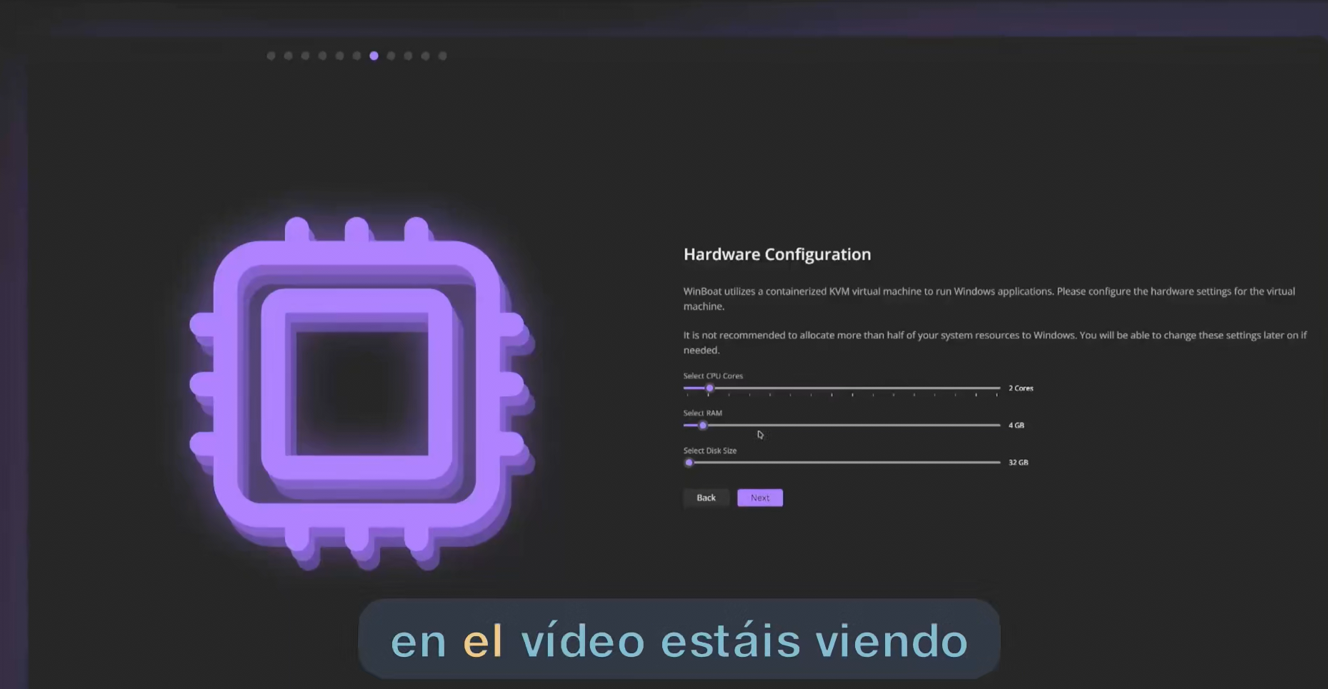 Configuración de hardware en Winboat